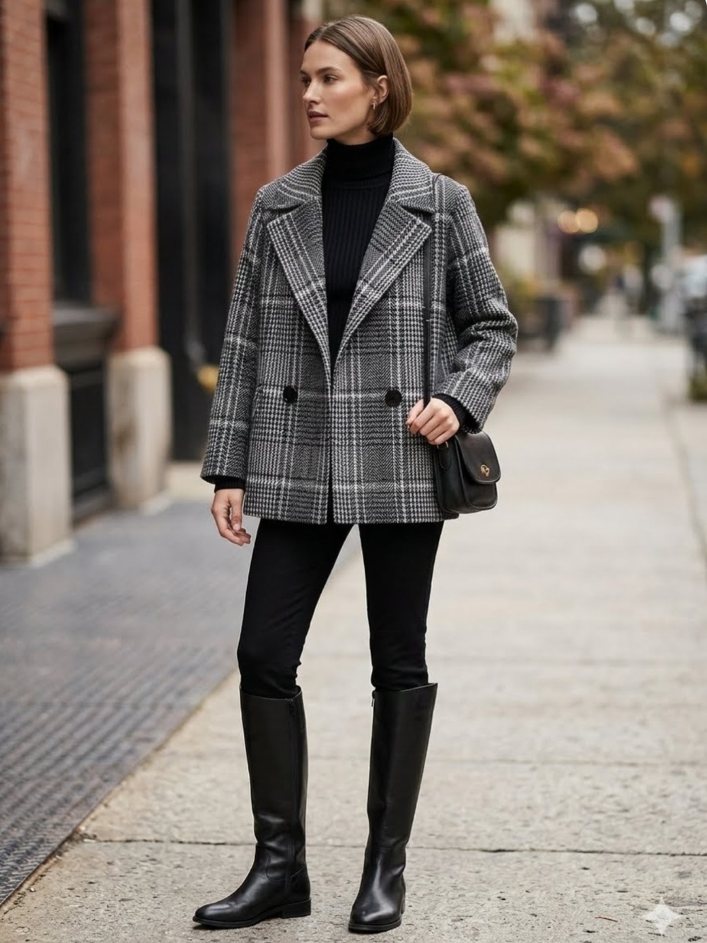 Vintage 70s St. Michael Glenn Plaid Wool Boxy Swing Coat Size 12
